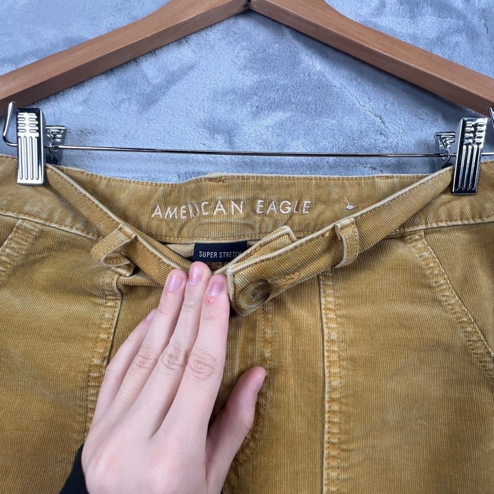 American Eagle Skirt Wome 12 Tan Corduroy Super Stretch Mini High Waisted Pocket - Picture 2 of 8